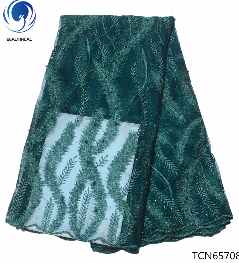 

BEAUTIFICAL tulle lace fabric green lace african fabric nigerian lace fabrics with beads 2018 high quality lace TCN657