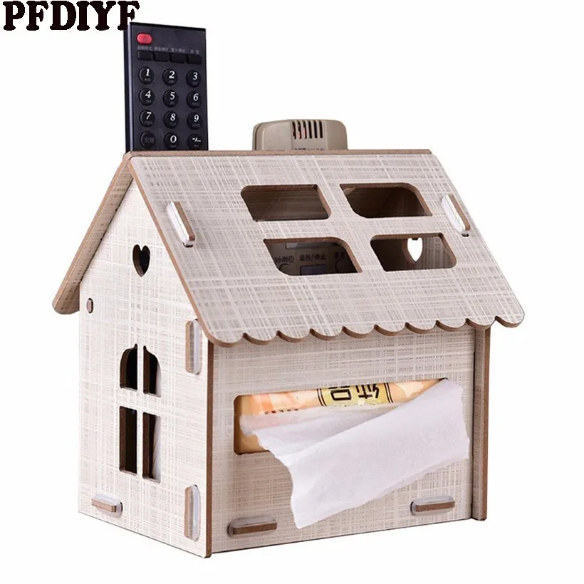 

Dropship Creative Wooden House Shape Tissue Box for Living Room Restaurant Storage Paper Napkin Tray Remote Control Tissue box