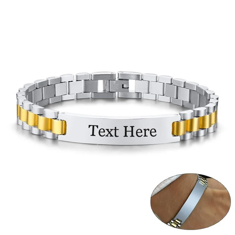 Classic Mens Stainless Steel ID Tag Bracelets for Male Gentleman Free  Custom Engraving Name Date Promise Love Gift for Him|Customized Bracelets|  - AliExpress