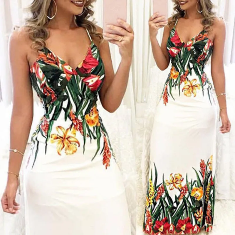 Женское длинное платье Boho белое с цветочным принтом на шнуровке треугольным