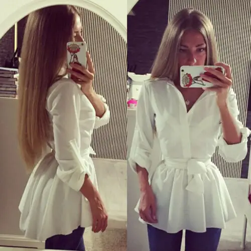 

US Stock Women Spring Collared Button OL Shirt Casual Top Blouse Lady MIni Dress