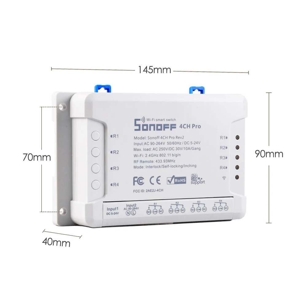 Sonoff 4CH Pro & Pro R2 Wifi Smart Switch Gang 4 Channel 433 MHZ RF Remote Wifi Lights Switch Supports 4 Device Works with Alexa