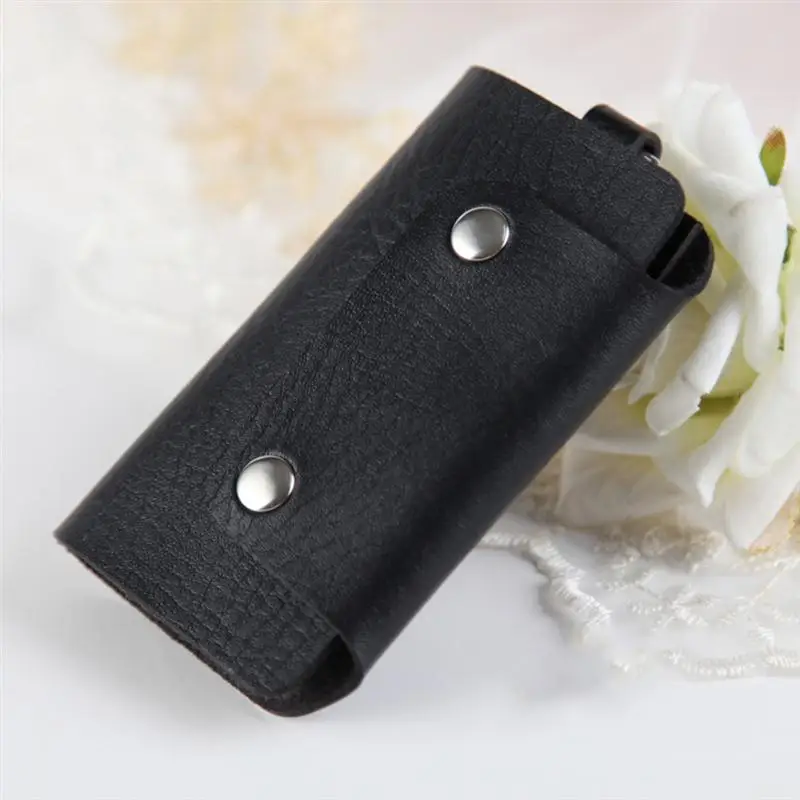 

Leather Key Case Wallets Unisex Keychain Key Holder Ring with 6 Hooks Snap Closure