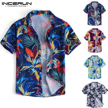 

Summer Colorful Print Men Casual Shirt Short Sleeve Lapel Neck Blouse Tops Fashion Beach Hawaiian Shirts Men Camisa 2019 INCERUN