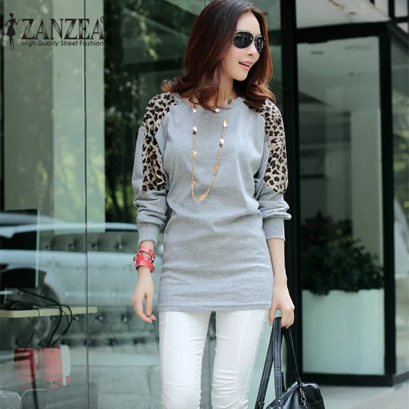 

ZANZEA 2019 Autumn NEW Blouses Women O-Neck Batwing Sleeve Leopard Patchwork Tops Casual Loose Shirts Sexy Ropa Blusas Plus Size