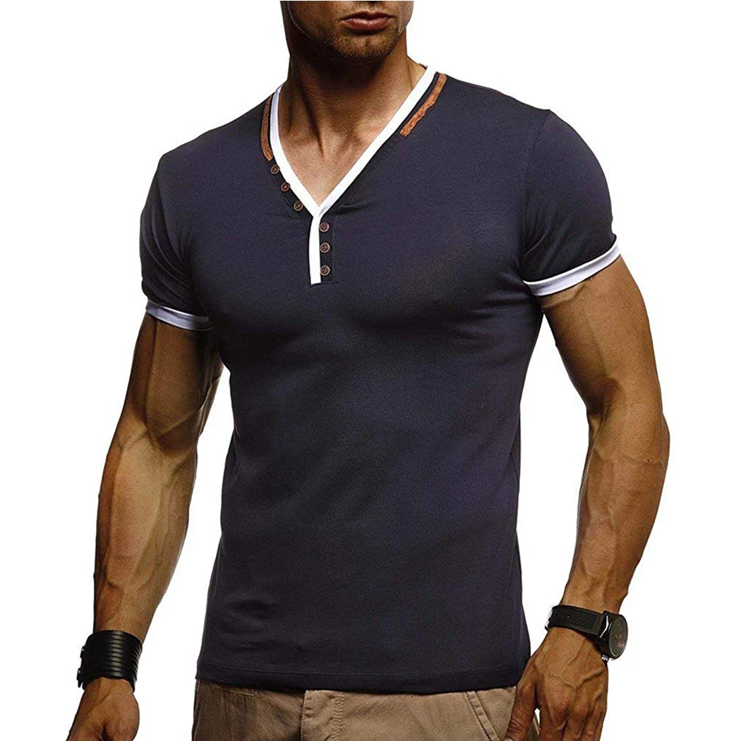 HOT Men/'s Round Neck T-shirt Slim Fit Short Sleeve Solid Color Casual Tee Top