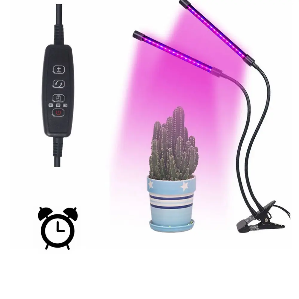 

CLAITE 18W USB Timer LED Grow Light Dimmable Double Head Plant Lamp Red:Blue 2:1 for Plants Greenhouse DC5V Growing Lamps