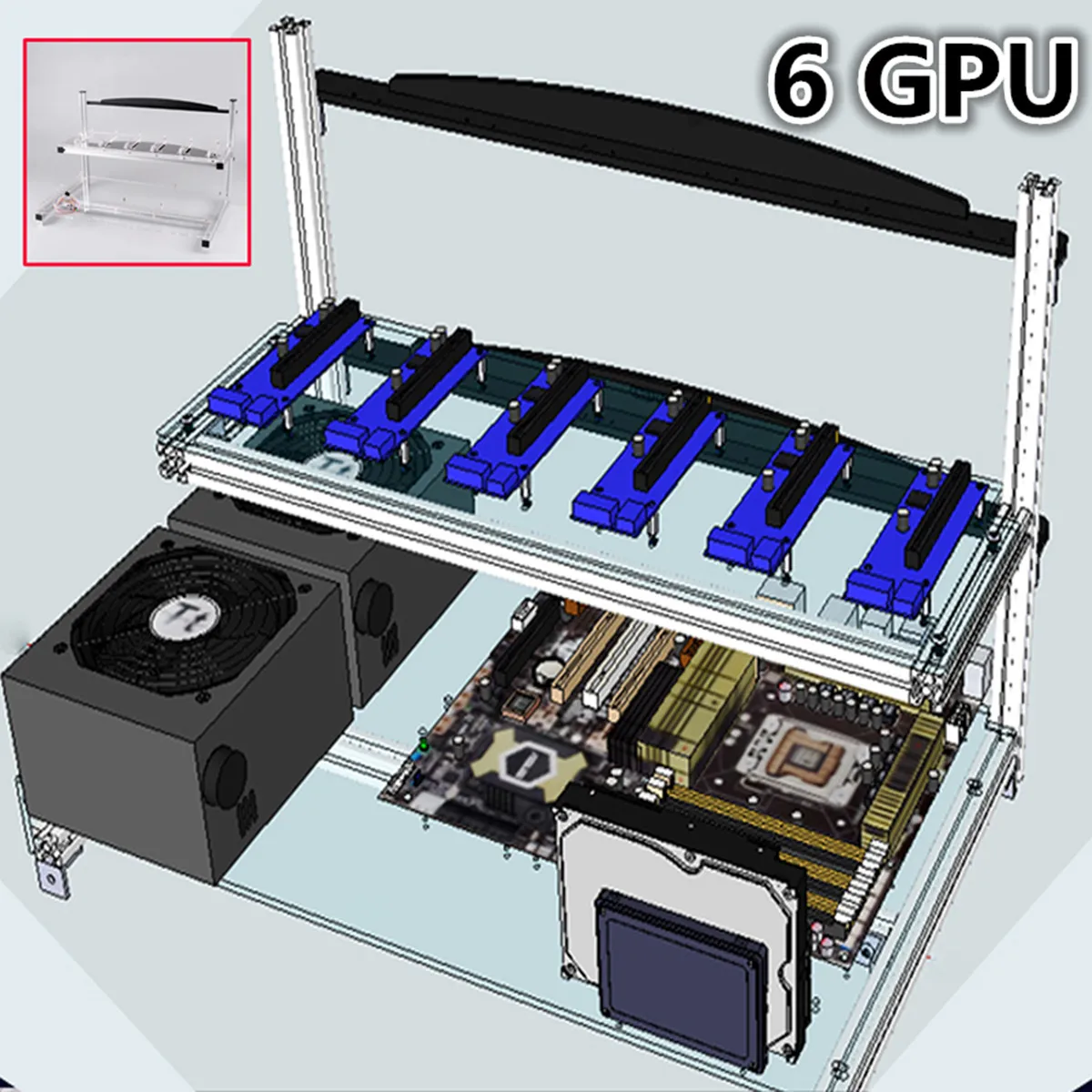 Aluminum Open Air Miner Frame Mining Rig Case Set For 6 GPU ETH BTC Ethereum FFC For PCI-E Extender Cable Aluminum Open Air Miner Frame Mining Rig Case Set For 6 GPU ETH BTC Ethereum FFC For PCI-E Extender Cable