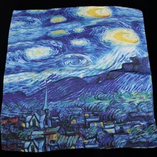 Ван Гог Картина маслом Шелковый сенсорный квадратный платок Женская мода Аксессуары для волос платок бандана шарф 55 см