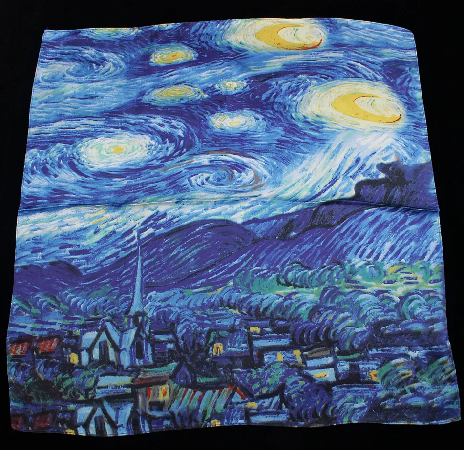 

Van Gogh Oil Painting Silk Touch Square Handkerchief Women Fashion Hair Accessories Foulard Bandana Scarf New 55cm