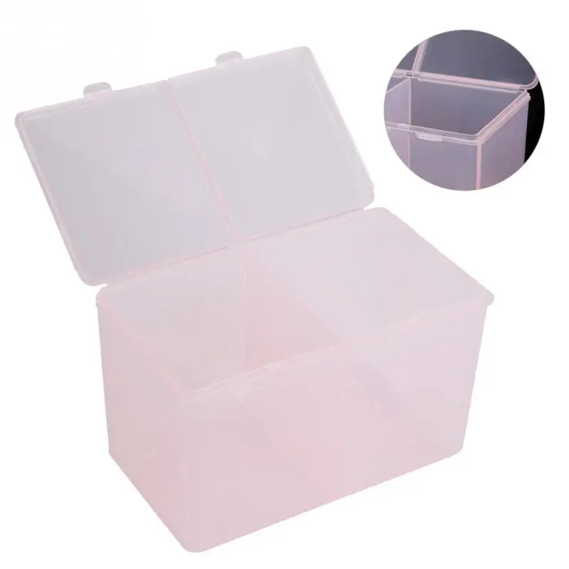 2 Grids Pink Cotton Pads Container Nail Polish Glitter Powder Organizer