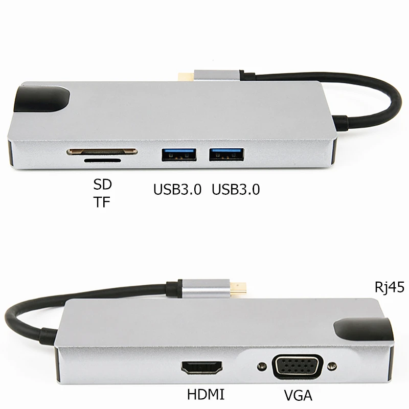 Trumsoon Type-C to HDMI USB3.0 VGA Hub Adapter SD TF Card Reader RJ45 Type-C Charging for MacBook Samsung S8 Huawei P20 matebook Trumsoon Type-C to HDMI USB3.0 VGA Hub Adapter SD TF Card Reader RJ45 Type-C Charging for MacBook Samsung S8 Huawei P20 matebook