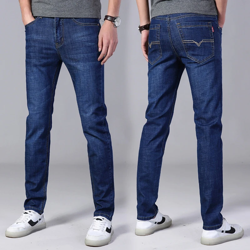 Новые мужские модные черные синие джинсы мужские обтягивающие джинсы slim fit strecth стиранные поцарапанные повседневные джинсовые брюки мужские
