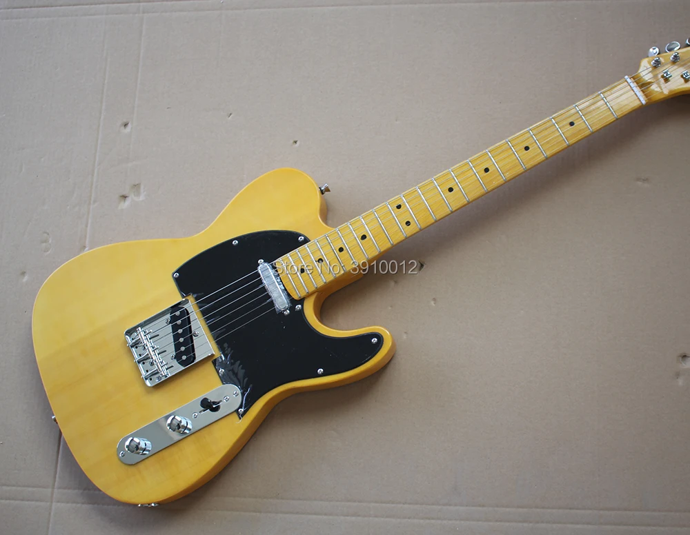 

Factory Wholesale Yellow Body Electric Guitar with Yellow Neck,Black Pickguard,Offer Customized
