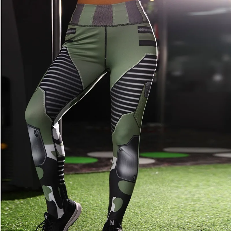 Женские леггинсы для фитнеса с эффектом пуш-ап, эластичные леггинсы для тренировок с высокой талией, модные женские зеленые Леггинсы с 3D принтом размера плюс Femme