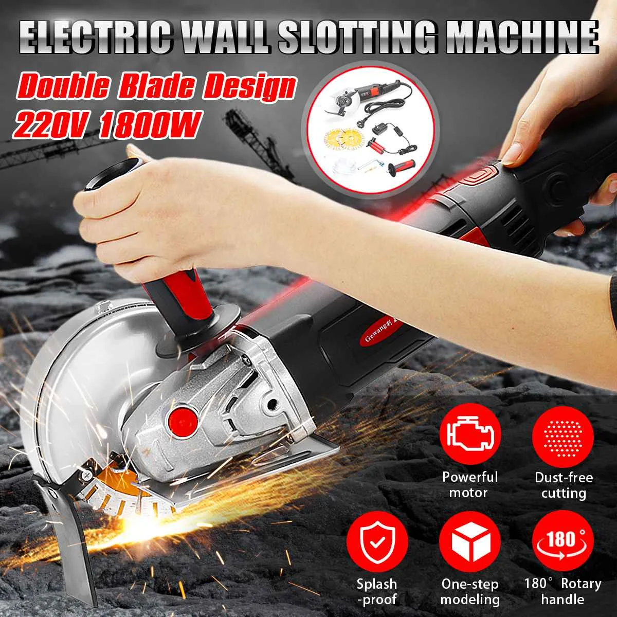 

New 220V 4000W Electric Wall Slotting Machine Professional Electric Brick Wall Concrete Stone Cutter Notcher Wall Grooving Tools