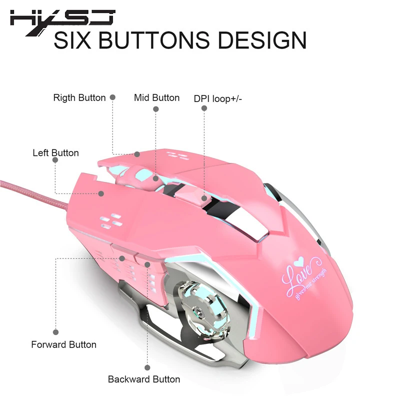 Hxsj X500 освещенная проводная мышь дам 6 программируемая кнопка до 3200 точек/дюйм игровая мышь механические геймерские мыши светодиодное освещение