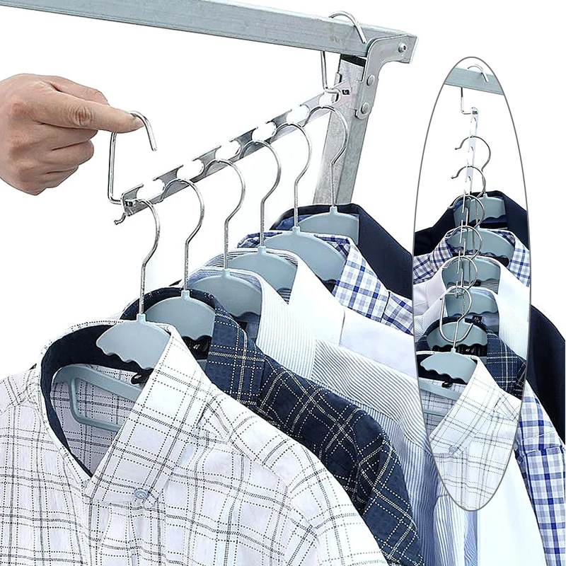 

1pc Wardrobe Closet Clothing Organizer Clothes Drying Rack with Hook Multifunctional Metal Clothes Closet Hangers Space Saving