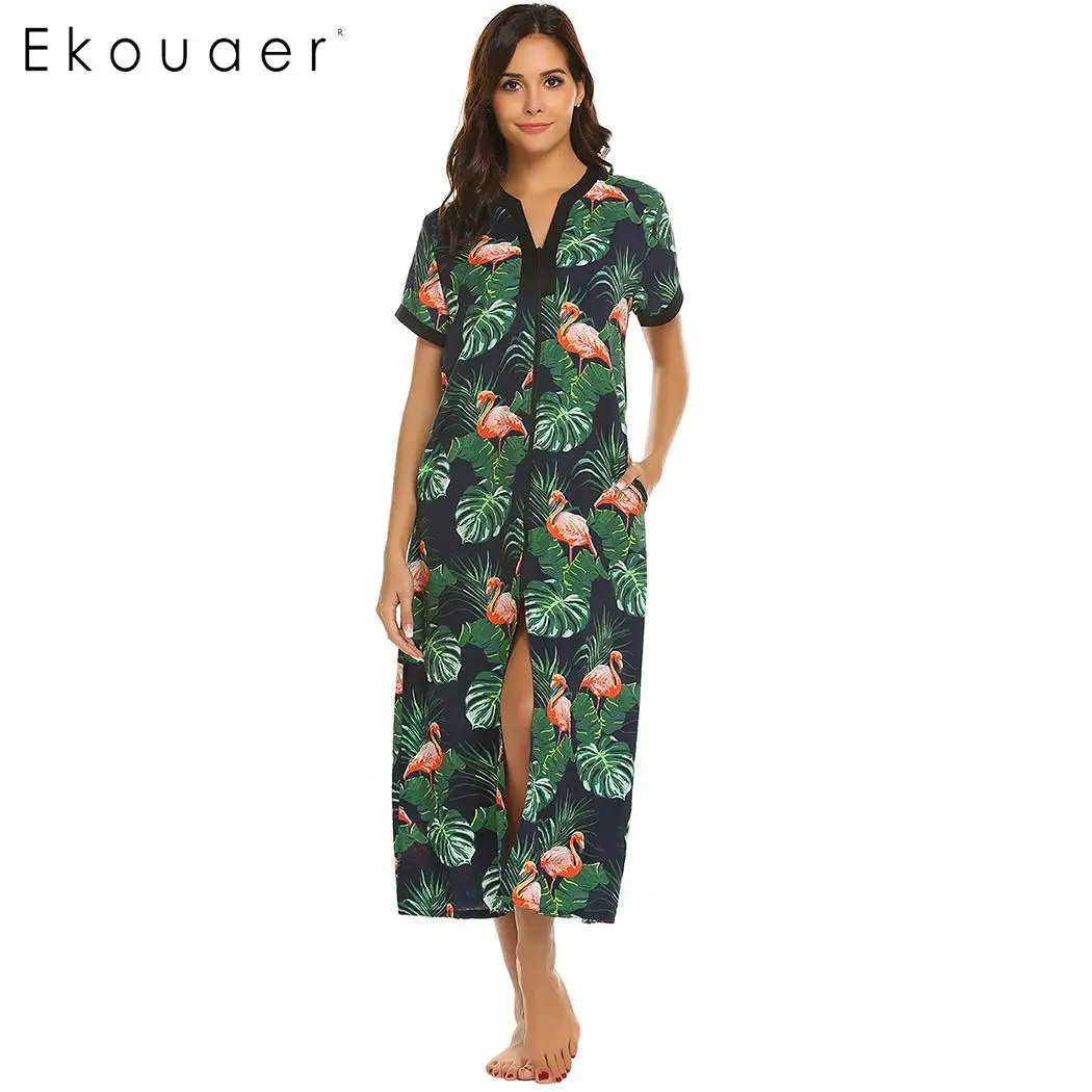 

Ekouaer Women's Sleep Dress Nightgown Floral Print Long Robe Home Wear With Side Pockets Chemise Sleepshirts Summer Nightdress