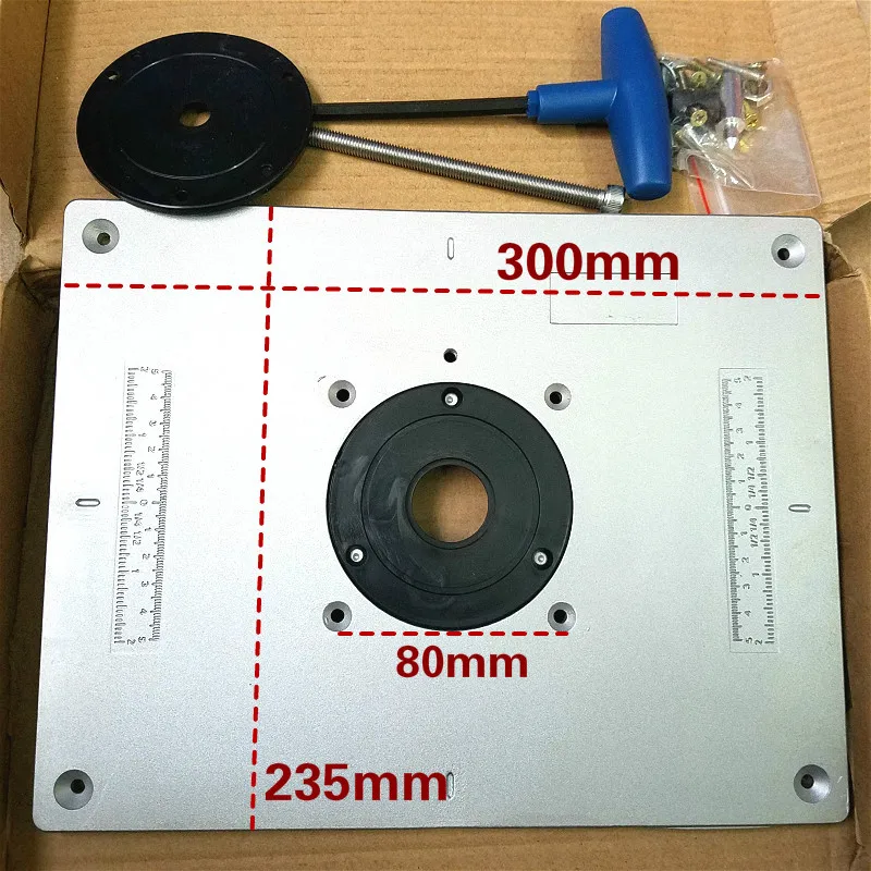 Алюминиевый фрезерный стол, вставная пластина 300x235x9,5 мм со стальной направляющей втулкой и подъемным инструментом для дерева, гравировальный станок