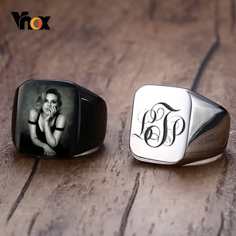 Vnox Personalized Mens Rings Chunky Stainless Steel Boy Stamp
