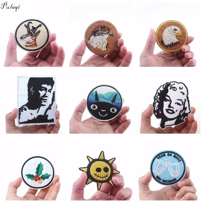 

Pulaqi Embroidered Bruce Lee Marilyn Monroe Stickers Totoro Film Patches Iron On For Clothes For Kids Men Women T-shirt Decor F