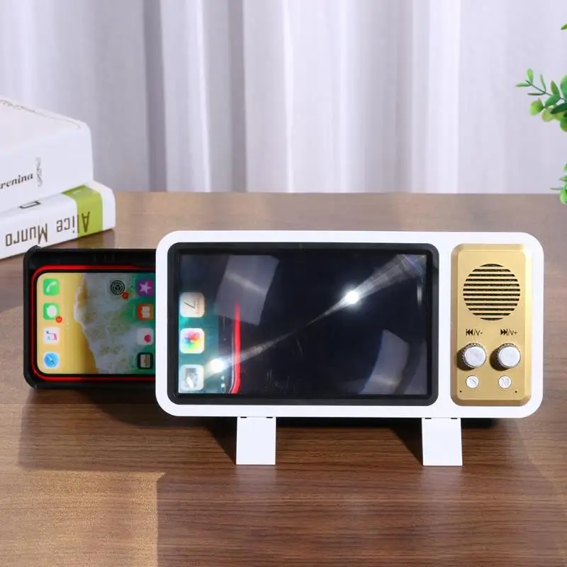 

TV Screen Amplifiers DIY Retro TV Cell Phone Screen Projection Amplifier Bluetooth Video Player with Speaker
