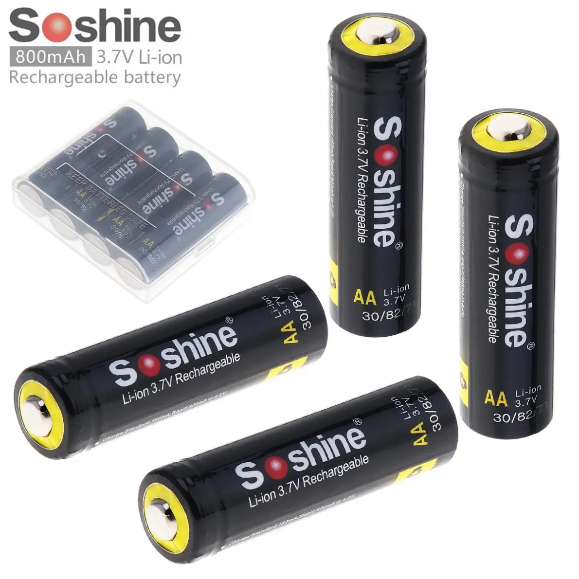 

Soshine 4pcs/set 3.7V 800mAh Li-ion 14500 Rechargeable Battery AA Battery with Protected PCB for LED Flashlights Headlamps
