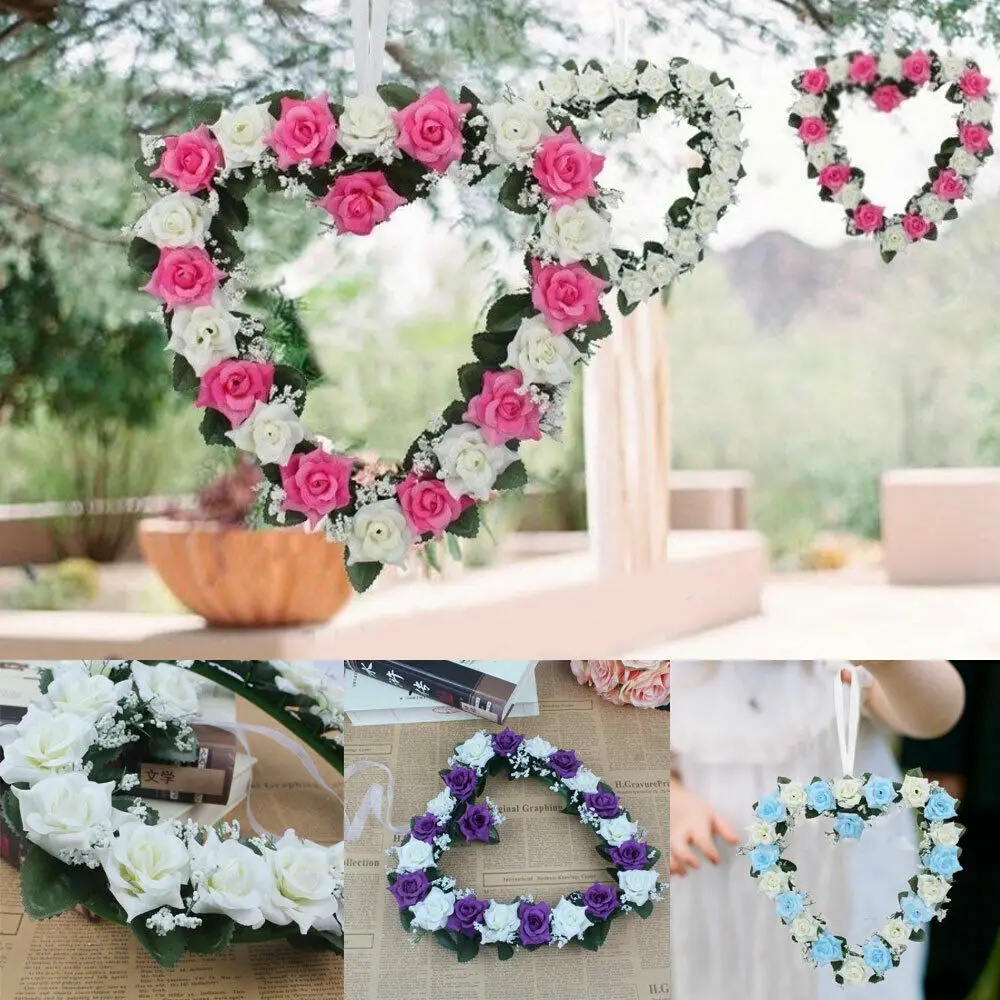 

Brand New 1pc Door Hanging Garland Ornaments Heart-shaped Wreath Love Flower Wedding Christmas Wreath Wall Lintel Simulatio