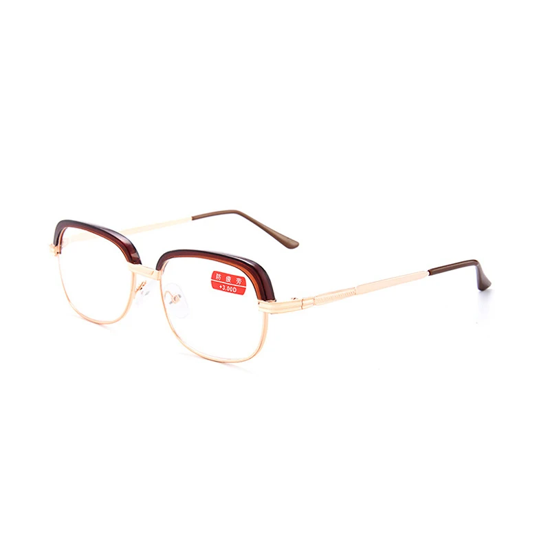 Elbru покрытая цельной полиуретановой кожей смолы очки для чтения Для мужчин Для женщин металла с плоскими стеклами и половинной рамкой дальнозоркости очки+ 1,0 1,5 2,0 2,5 3,0 3,5 4,0 диоптрий