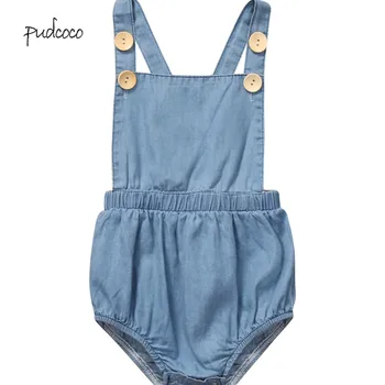 

Pudcoco 2019 New Brand Baby Bodysuits Spring Cotton Sleeveless Infant Boy Girl Denim Clothes