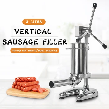 

2L Manual Sausage Stuffer Stainless Steel Sausage Maker Meat Filling Machine With 4 Funnels Sausage Filler Kitchen Meat Tools