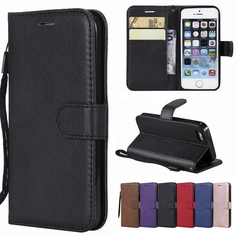 cheap Leather Case For iPhone 5s Case iPhone 5 Cover Flip Bookcase With Card Slots Luxury Phone Cases For Coque iPhone 5s 5 s Cover
