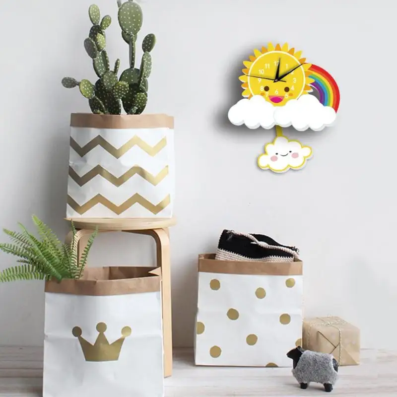 Best Cute Cartoon Sun Silent Wall Clock Kids Living Bedroom Home Clocks Decor Children Love Bedroom Decorative