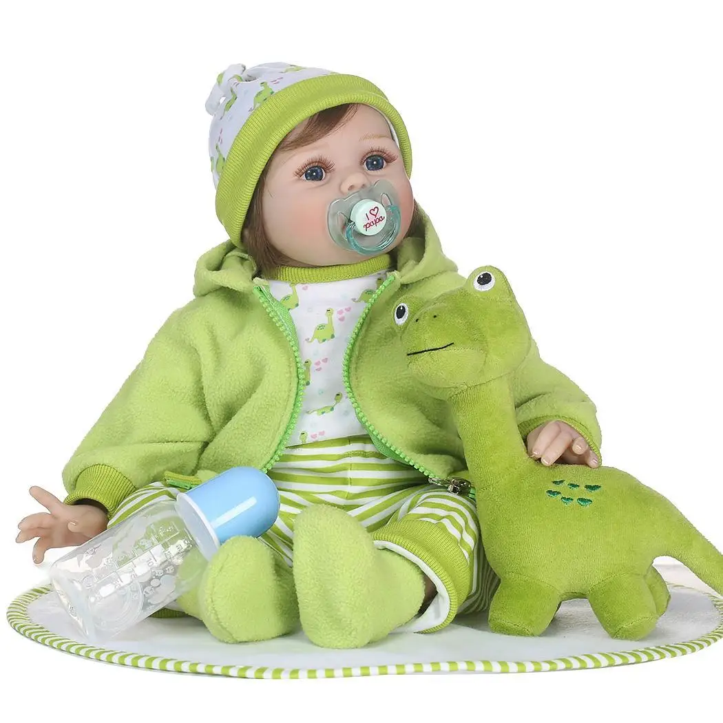 

Kids Soft Silicone Realistic With Clothes Reborn Collectibles, Gift, Playmate Baby Green Doll 2-4Years