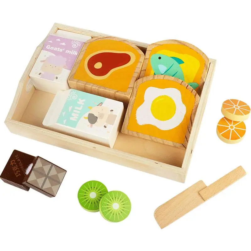 

Cartoon Wooden Toast Educational Play House Cut Toy for Kids Parent-Child Interactive Game