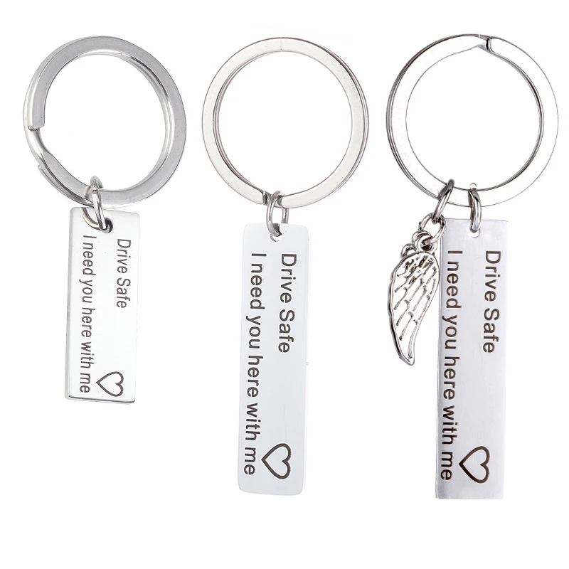 

New Sale Boyfriend Girlfriend Jewelry Key Chain Engraved Drive Safe I Need You Here With Me Keychain Couple Keyring Gifts