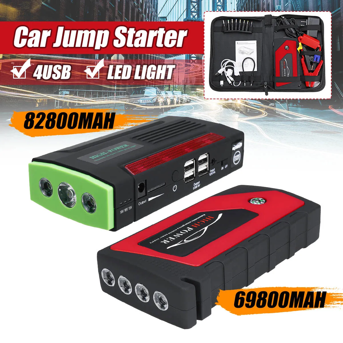 82800mAh 4 USB Car Jump Starter Pack Portable Charger Booster Power Bank Battery82800mAh 4 USB Car J 82800mAh 4 USB Car Jump Starter Pack Portable Charger Booster Power Bank Battery82800mAh 4 USB Car J