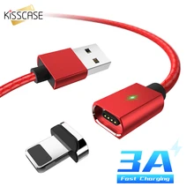Магнитный Micro USB кабель KISSCASE 1 м для iPhone X XR XS, Магнитный зарядный usb-кабель типа C для huawei P20 Lite, светодиодный шнур