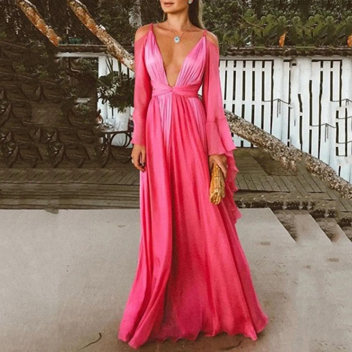 

2019 Summer Plus Size Long Dress Women Party Vintage Rose Red Dress Sexy Backless Deep V Neck Dress