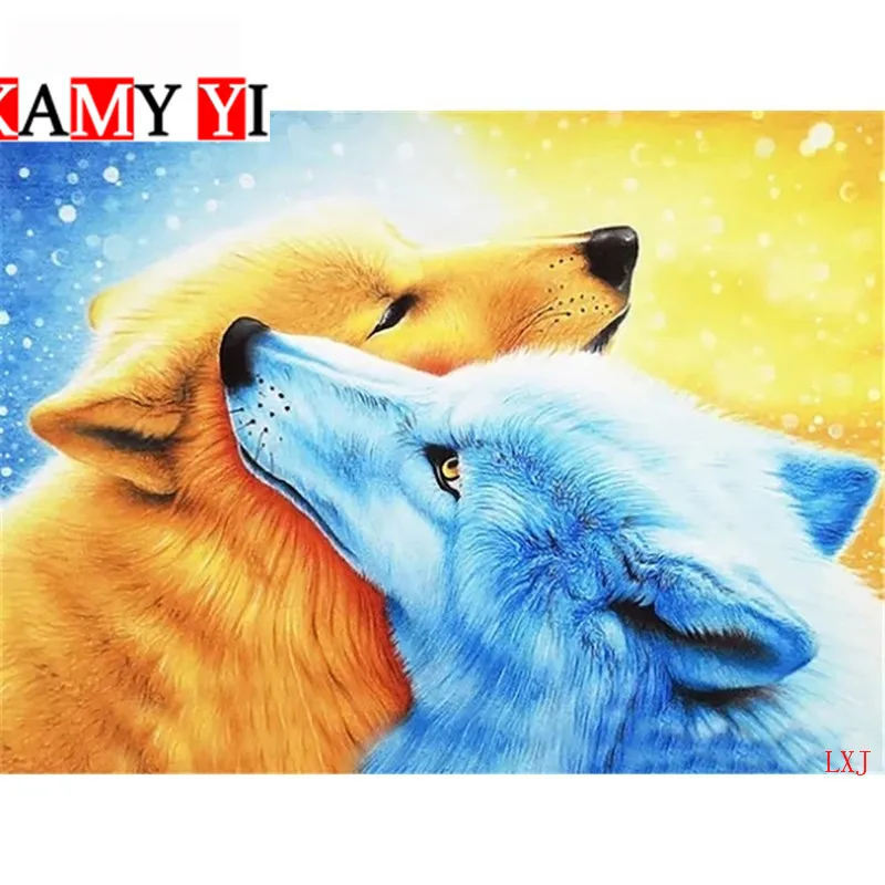 5D DIY Алмазная вышивка льдом волком и пожарным картина крестиком мозаика