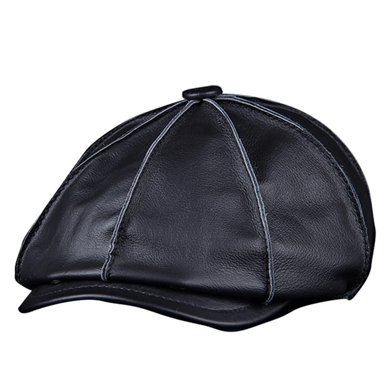 Мужская теплая восьмиугольная кепка из натуральной кожи, повседневная винтажная Кепка Newsboy, кепка для вождения в гольф, Зимняя кепка для мужчин
