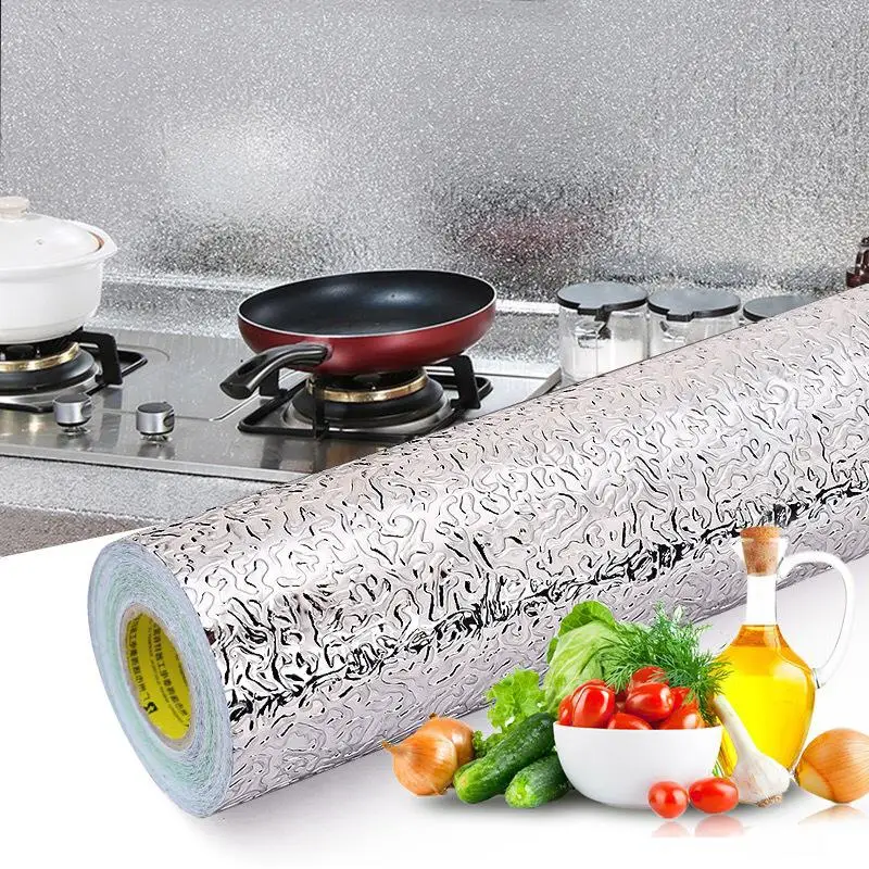 

40x100cm Kitchen Oil-proof Waterproof Stickers Aluminum Foil Kitchen Stove Cabinet Self Adhesive Wall Sticker DIY Wallpaper