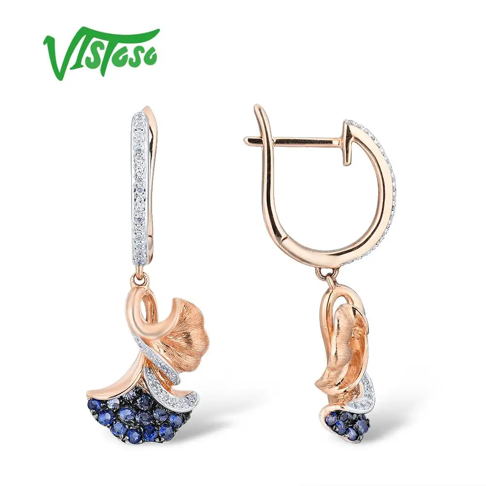 VISTOSO 14 K 585 серьги из желтого золота для женщин сверкающие алмазные изумрудные