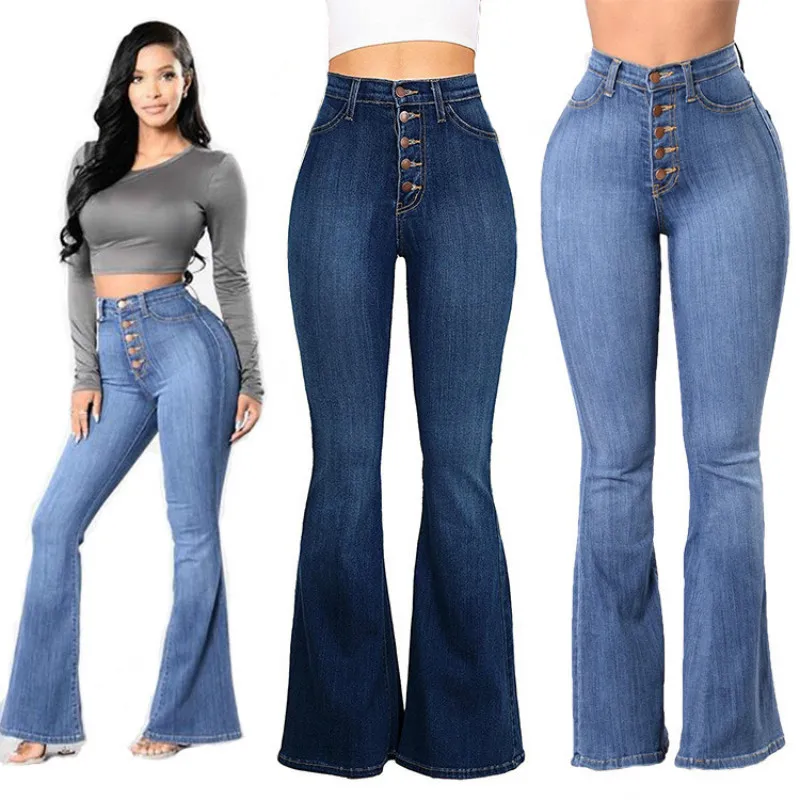 Винтажные шикарные женские расклешенные джинсы, весна-лето, высокая талия, элегантные женские широкие брюки с пуш-ап и расклешенным низом размера плюс 3XL 4XL