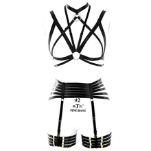 Черный бюстгальтер с вырезами на бретельках Топы грудной клетки ремень сексуальное женское белье подвязки чулки с подтяжками в готическом стиле и стиле панк отрегулировать вечерние Rave