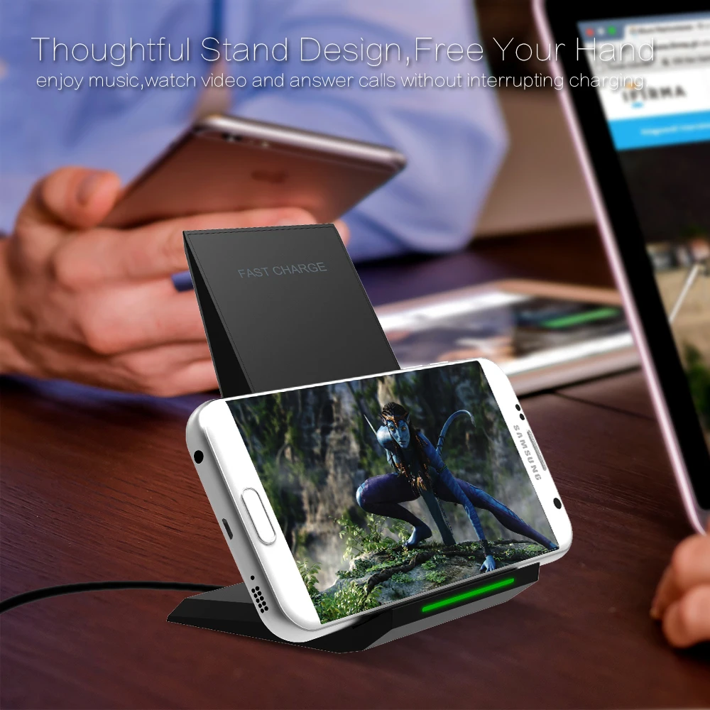 KEPHE 10 Вт Qi Беспроводной Зарядное устройство Quick Charge 3,0 быстрой зарядки для iPhone 8 10 X samsung S8 S9 S10 2 катушки Стенд 5 V/2A& 9В/1.67A