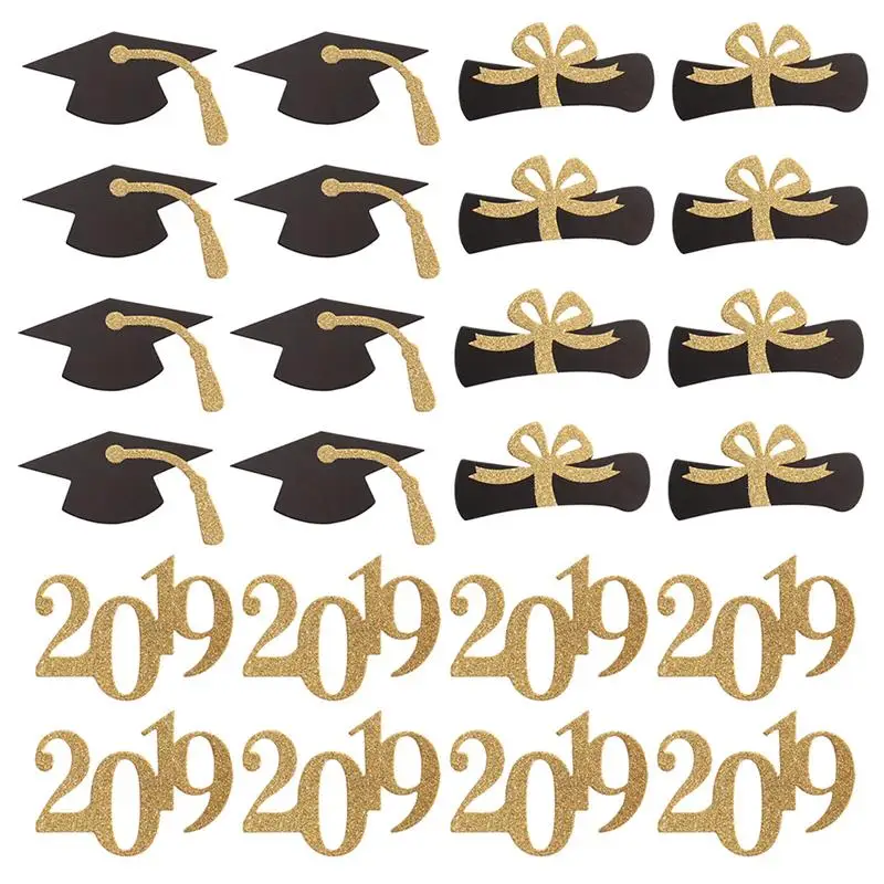 

24pcs 2019 Picks Glitter Graduation Hat Cake Picks Dessert Topper Insert Card Cake Topper for Graduation