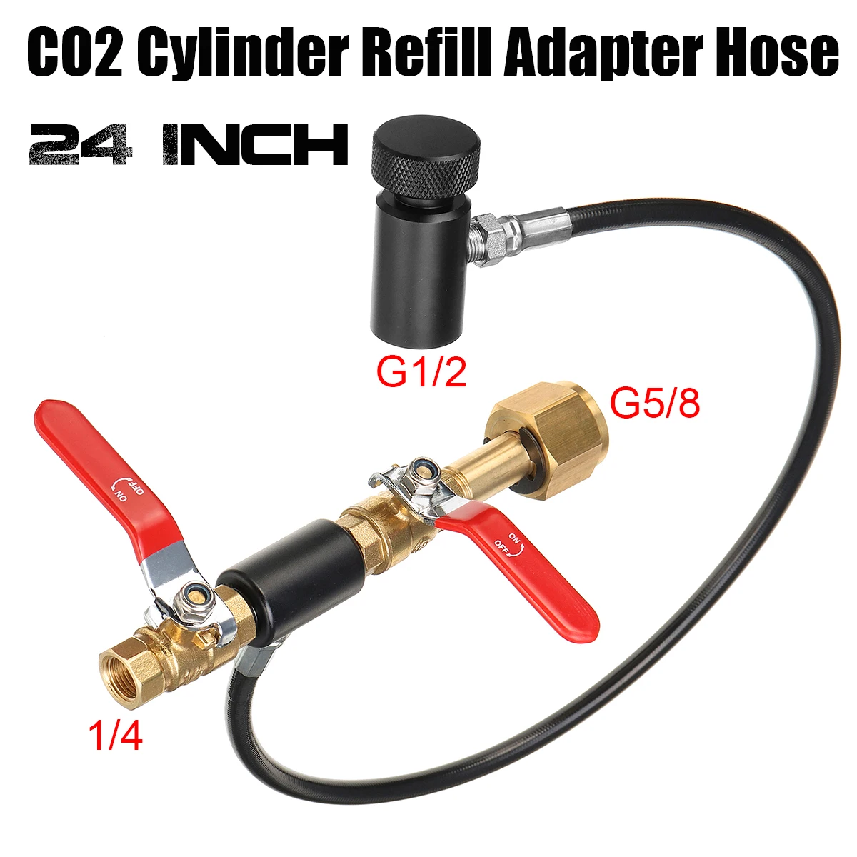 

24 Inch CO2 Gas Cylinder Refill Hose Filling Valve Adapter for Soda Stream Tank Bottle with G5/8 Connector Freeshipping