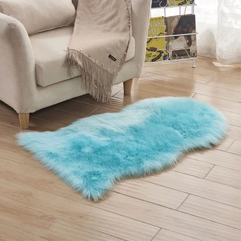 

JU Blue Special-shaped Sheepskin Hairy Carpet Faux Mat Artificial Wool Fluffy Soft Area Rug Tapete 60x102CM